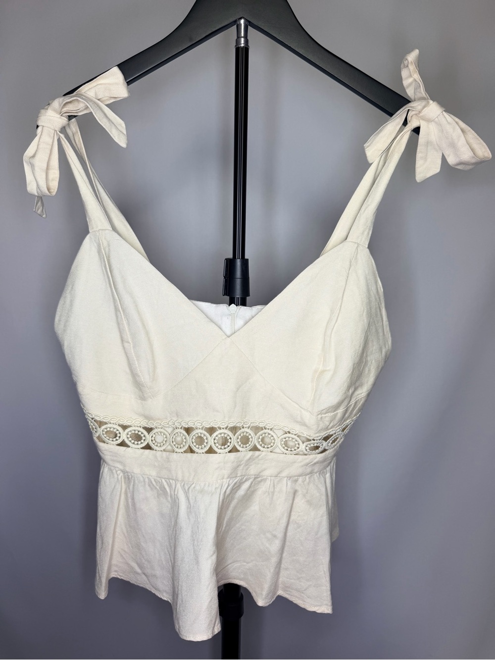 Summer - Cream Tie-Shoulder Lace-Trim Peplum Top - Women